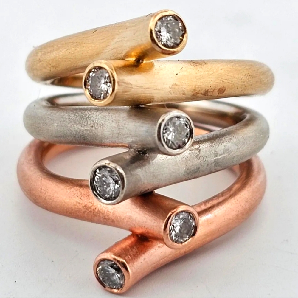 Diamond Band Ring 14k Gold Yellow White Rose Interlocked Large 21 grams